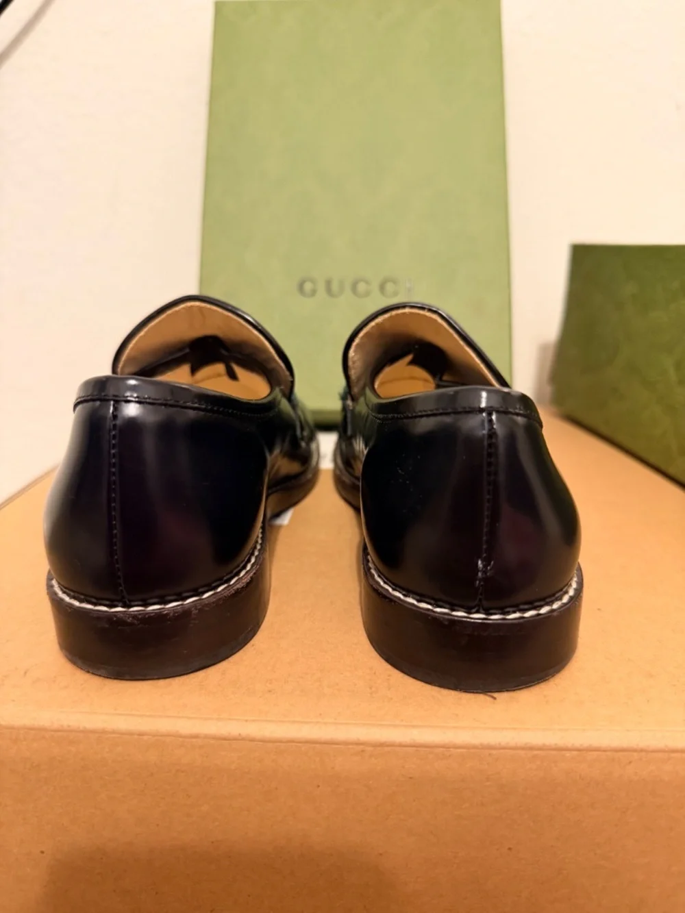 Gucci Kids Black Leather Tassel Web Loafers - Size 30 (With Box)